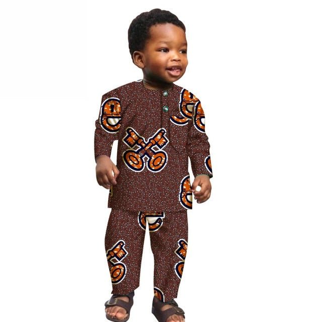 African Boys Cotton Clothes Wax Print Top and Pants Sets for Kids - Free Delivery Worldwide only at Flexi Africa