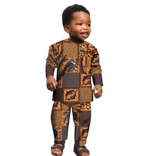 African Boys Cotton Clothes Wax Print Top and Pants Sets for Kids - Free Delivery Worldwide only at Flexi Africa