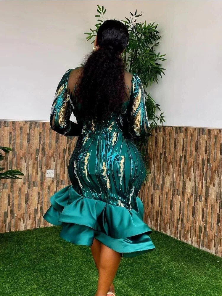 African Celebrate Sheath Party Dresses: Mesh, Sequins, and Three-Quarter Sleeves - Flexi Africa - Flexi Africa offers Free Delivery Worldwide - Vibrant African traditional clothing showcasing bold prints and intricate designs