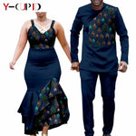 African Clothes for Couple Print Long Dresses for Women Dashiki Men Outfits Shirts and Pants 2 Piece Sets for Wedding A21C005 - Free Delivery Worldwide only at Flexi Africa