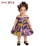 African Clothes for Kids Girls – Ankara Print Slash Neck Party Dress with Bow Headband - Free Delivery Worldwide only at Flexi Africa