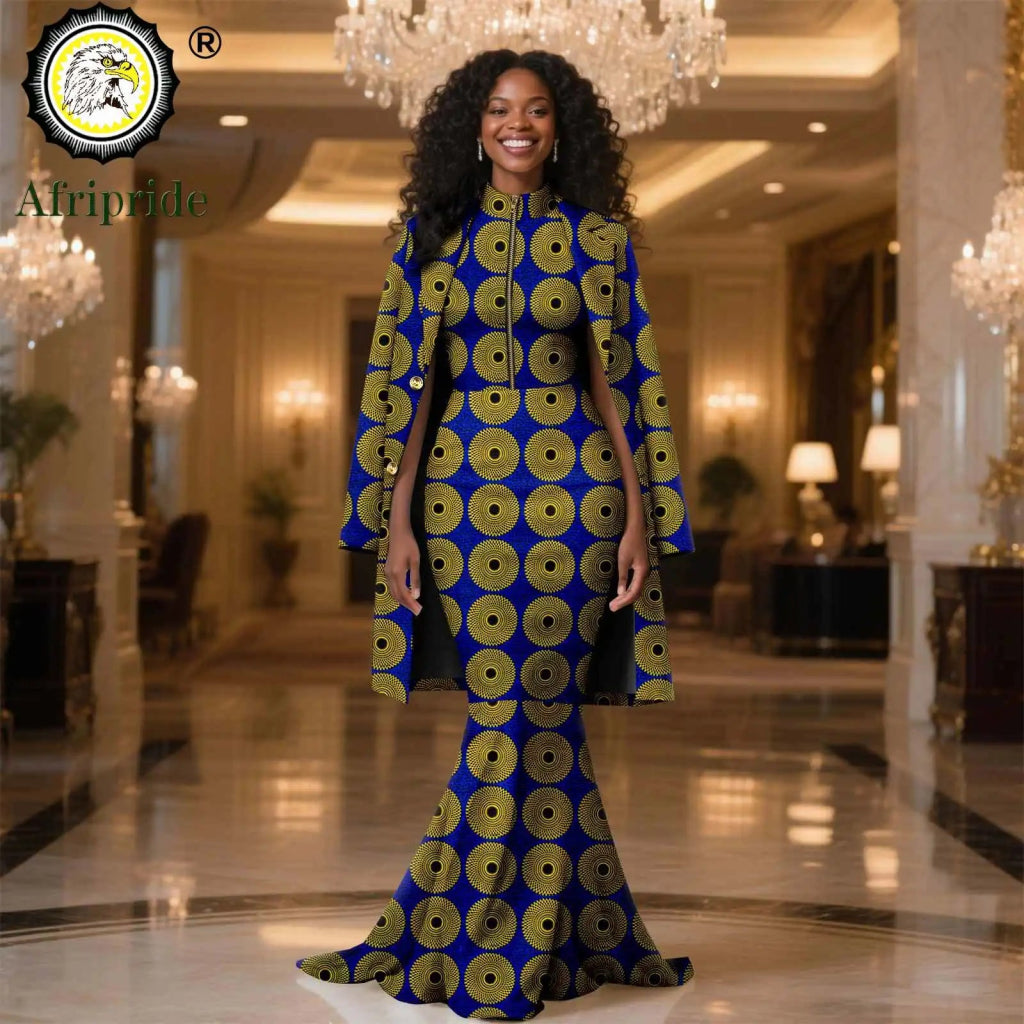 African Clothes for Women 2PC Set – Single Breasted Jacket and Zipper Maxi Dress Ankara Print Outfit - Free Delivery Worldwide only at Flexi Africa