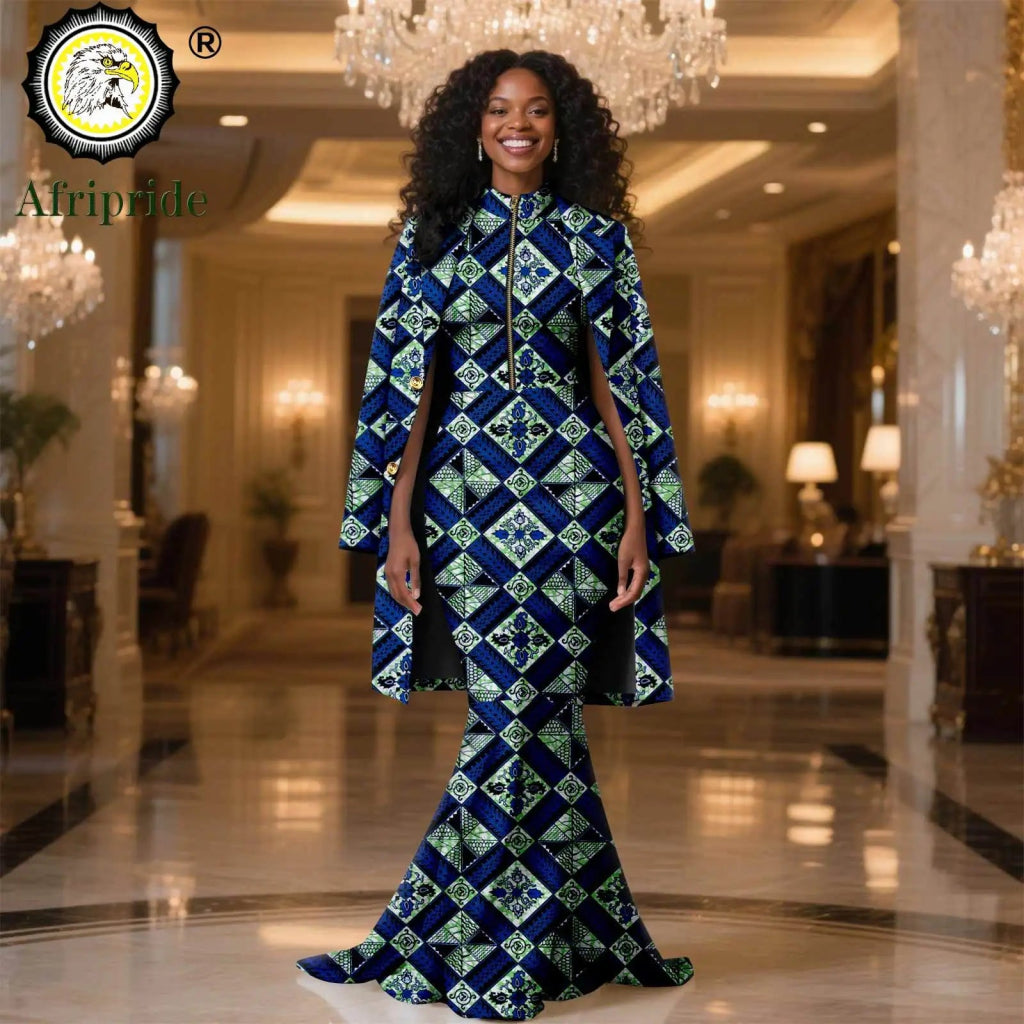 African Clothes for Women 2PC Set – Single Breasted Jacket and Zipper Maxi Dress Ankara Print Outfit - Free Delivery Worldwide only at Flexi Africa