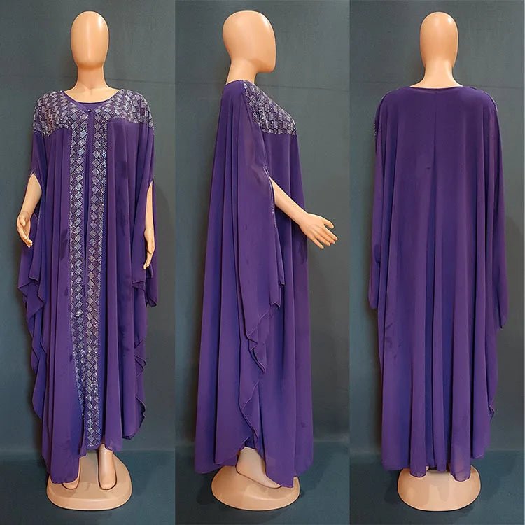 African Clothing for Women – Dashiki Chiffon Long Dress & Robe 2PC Set - Free Delivery Worldwide only at Flexi Africa