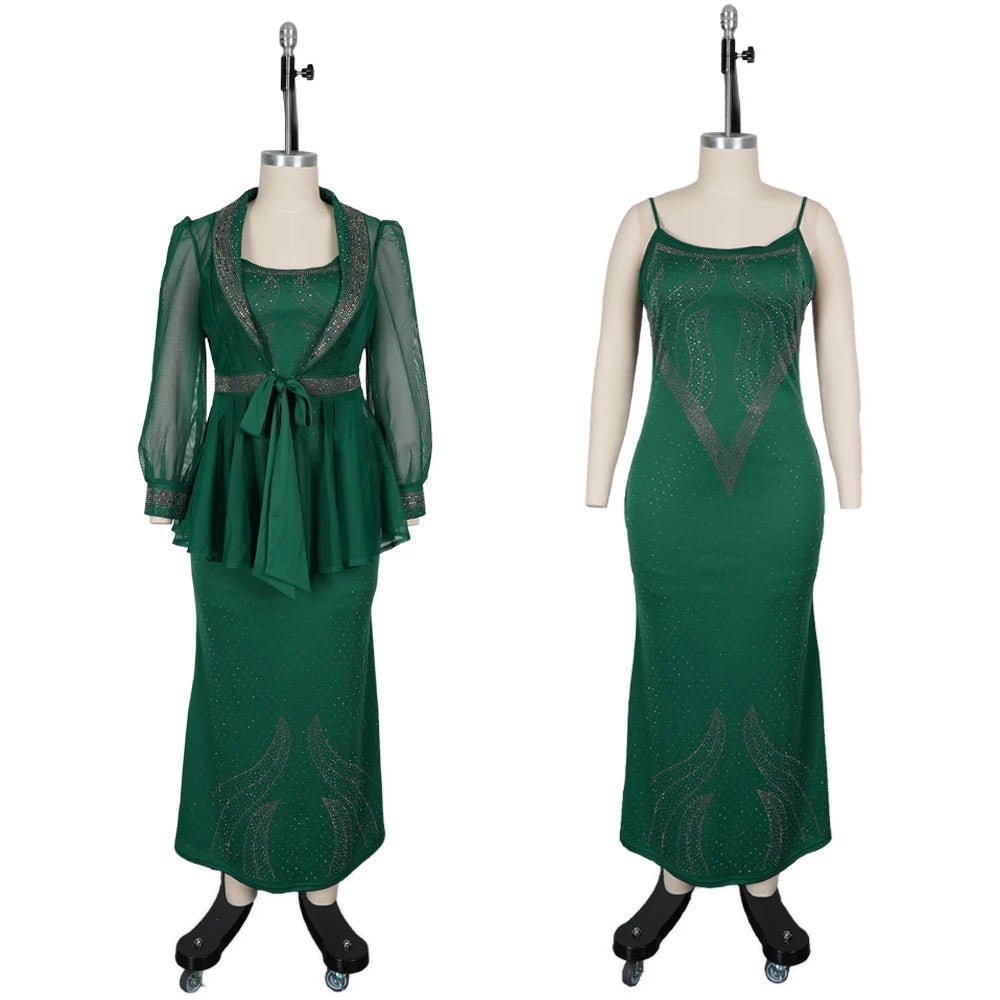 African Dashiki 2PC Set for Women – Diamond Embellished Evening Gown with Matching Coat - Free Delivery Worldwide only at Flexi Africa