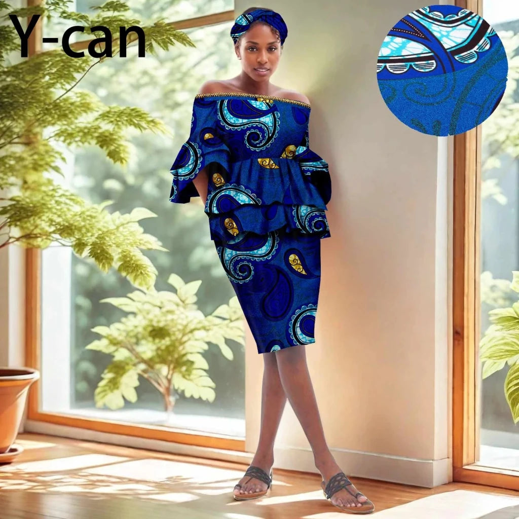 African Dashiki Ankara 2PC Dress & Headband Set – Traditional Women’s Fashion - Free Delivery Worldwide only at Flexi Africa