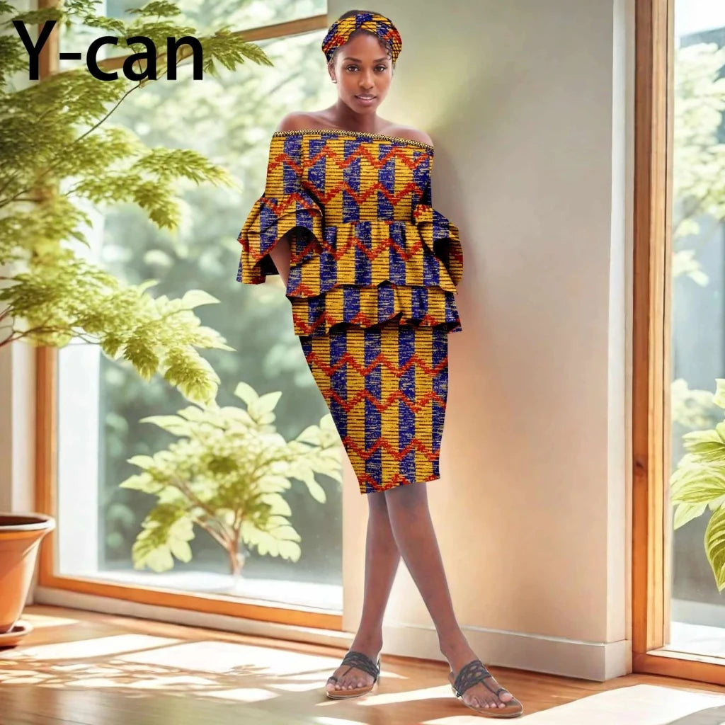 African Dashiki Ankara 2PC Dress & Headband Set – Traditional Women’s Fashion - Free Delivery Worldwide only at Flexi Africa