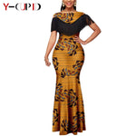 African Dashiki Bazin Riche Long Dress for Women – Slim Tassel Print Matching Couple Party Outfit - Free Delivery Worldwide only at Flexi Africa