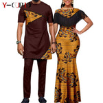 African Dashiki Bazin Riche Long Dress for Women – Slim Tassel Print Matching Couple Party Outfit - Free Delivery Worldwide only at Flexi Africa