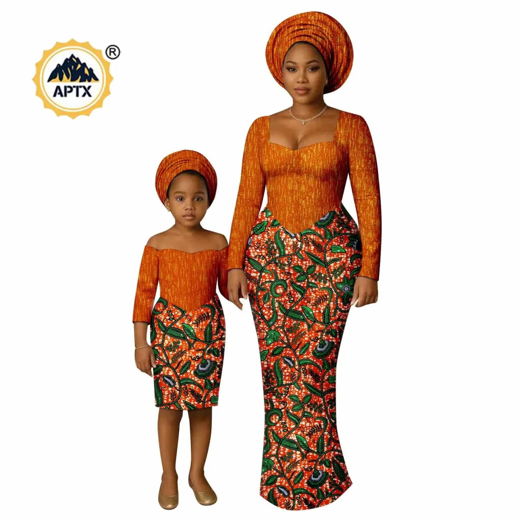 African Dashiki Long Dresses – Ankara Mom and Daughter Matching Family Wear - Free Delivery Worldwide only at Flexi Africa