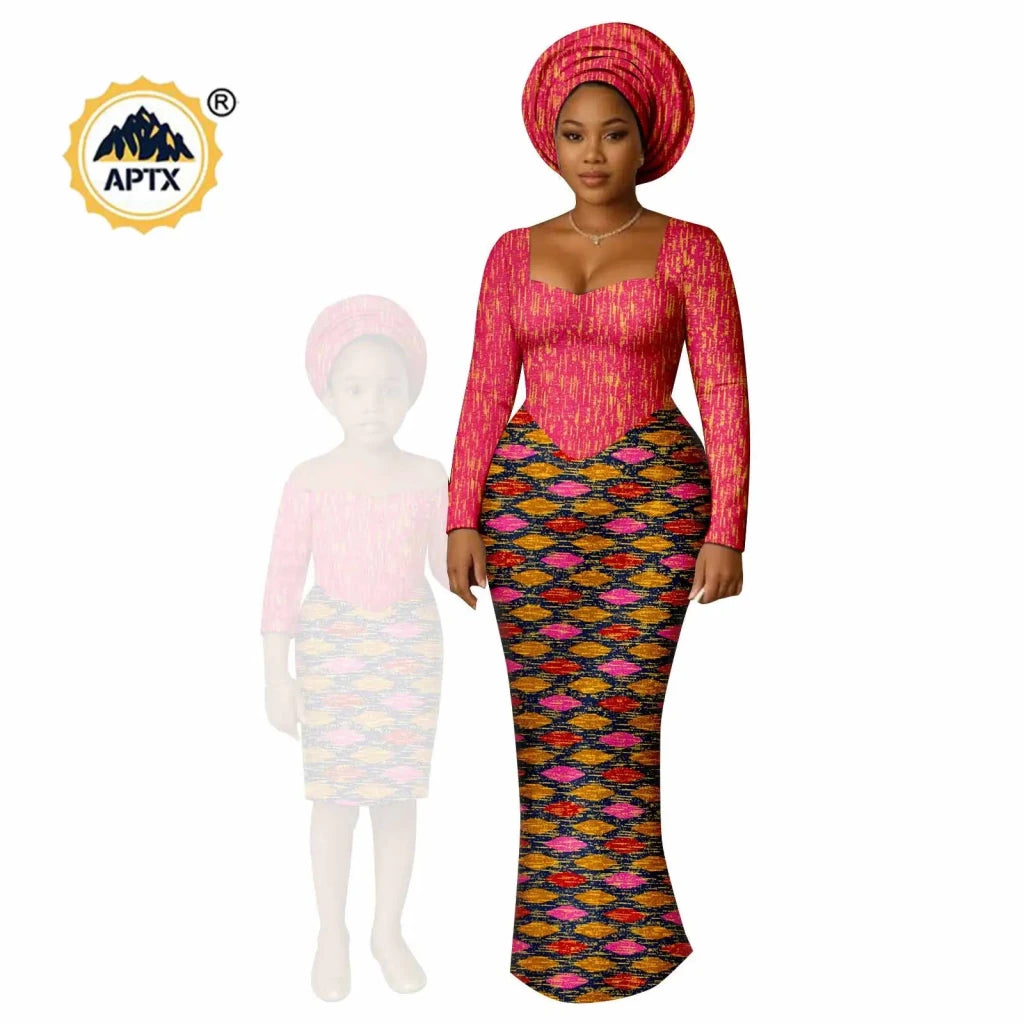 African Dashiki Long Dresses – Ankara Mom and Daughter Matching Family Wear - Free Delivery Worldwide only at Flexi Africa