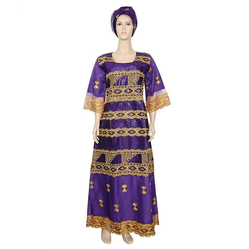 African Dashiki Maxi Dress: Bazin Embroidery, Beading, and Lace Robe for Wedding Party Elegance - Free Delivery Worldwide only at Flexi Africa