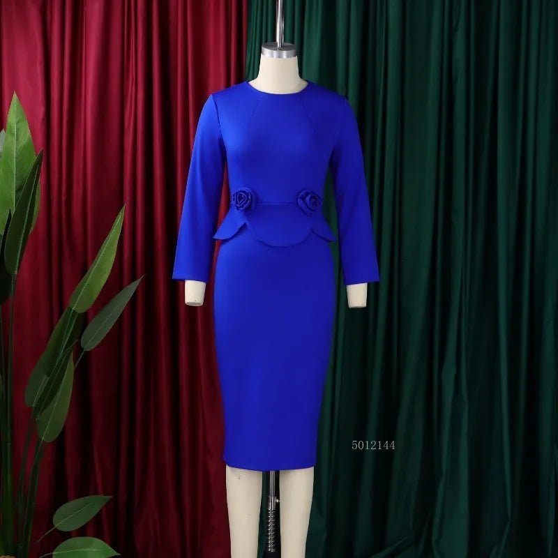 African Dashiki Midi Dress for Women – Elegant Autumn Winter Traditional Dress - Free Delivery Worldwide only at Flexi Africa