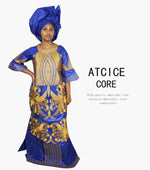 African Dress For Woman Bazin Riche Embroidery Design Floor Length Dress With Scarf - Free Delivery Worldwide only at Flexi Africa