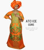African Dress For Woman Bazin Riche Embroidery Design Floor Length Dress With Scarf - Free Delivery Worldwide only at Flexi Africa