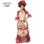 African Dress For Woman Bazin Riche Embroidery Design Floor Length Dress With Scarf - Free Delivery Worldwide only at Flexi Africa