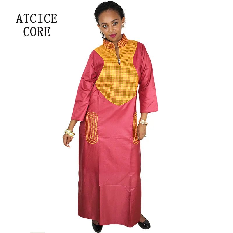 African Dress For Woman Soft Material Big Embroidery Design Long Dress Without Scarf - Free Delivery Worldwide only at Flexi Africa