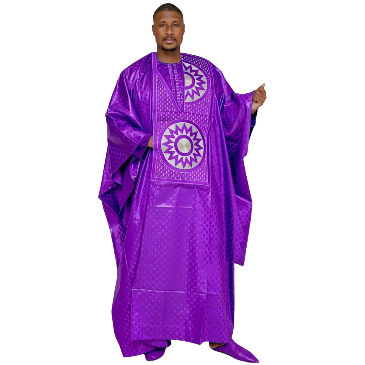 Traditional Bazin Embroidery Floor - Length Dresses with Scarf - Free Delivery Worldwide only at Flexi Africa