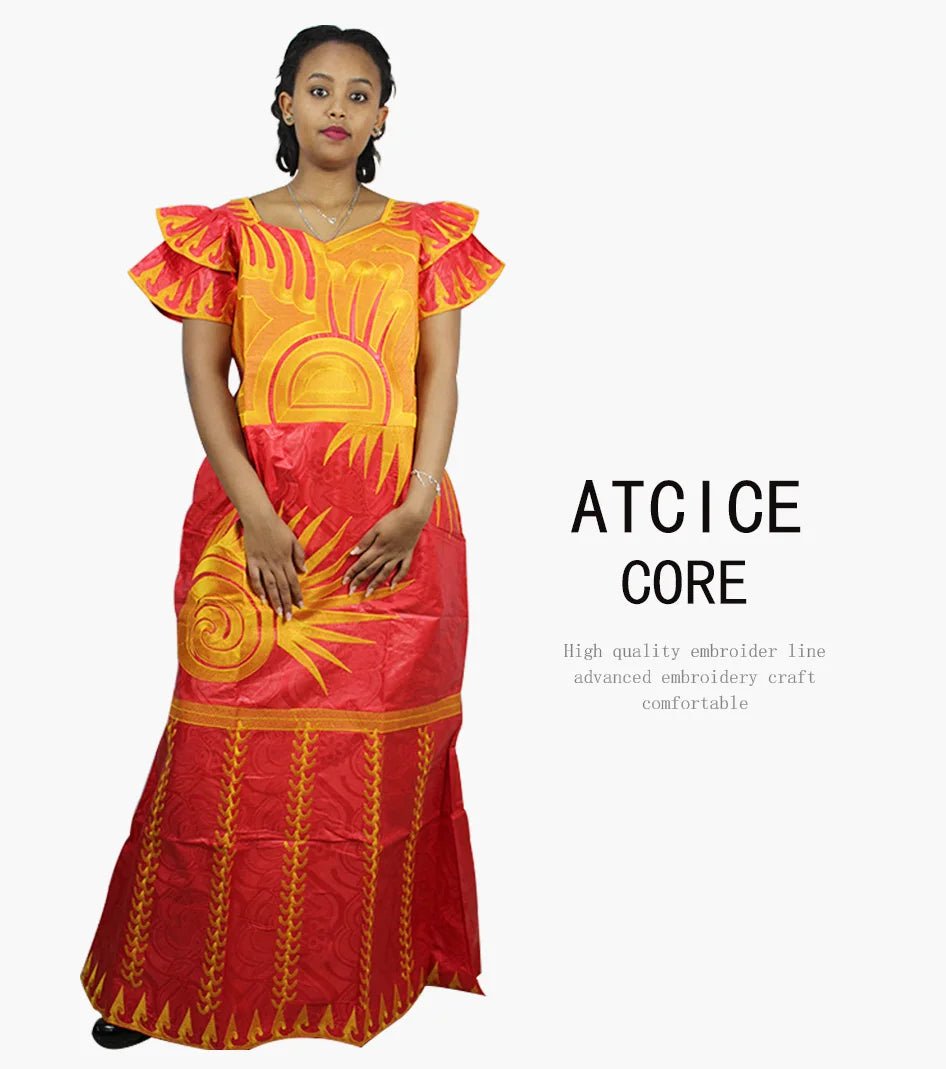 African Dresses for Women – Fashionable Long Dress with Embroidery Design & Matching Scarf - Free Delivery Worldwide only at Flexi Africa