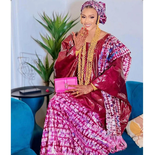 Traditional African Dashiki Wedding Party Dress for Women - Original Riche Printed Evening Gown with Scarf - Free Delivery Worldwide only at Flexi Africa