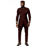 African Ethnic New Men's Casual Suit - Refined and Fitted Style - Party Dress - Fashionable Men's Clothing (Top + Pants + Hat) - Free Delivery Worldwide only at Flexi Africa