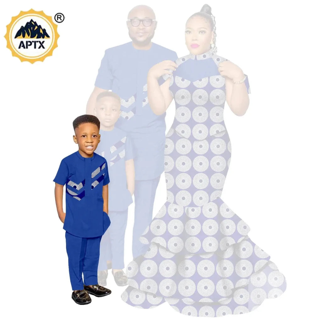 African Family Matching Outfits – Dashiki Women’s Long Mermaid Dress with Men & Boys Shirt and Pant Sets, - Free Delivery Worldwide only at Flexi Africa