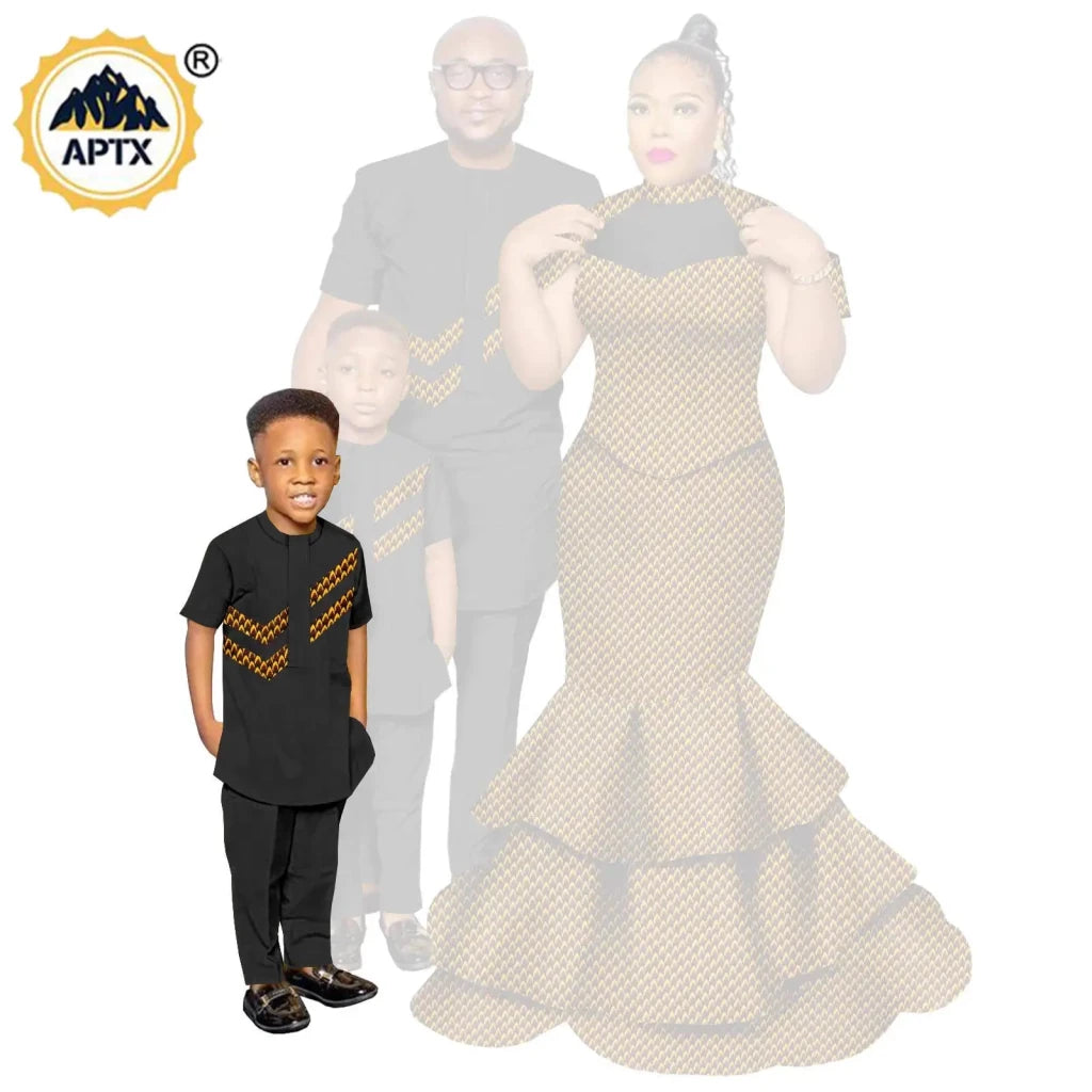 African Family Matching Outfits – Dashiki Women’s Long Mermaid Dress with Men & Boys Shirt and Pant Sets, - Free Delivery Worldwide only at Flexi Africa