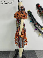 African Festival Print Midi Dress – Elegant Short Sleeve Ruffle Bodycon Summer Outfit - Free Delivery Worldwide only at Flexi Africa