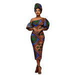 African Heritage Dress – Slim Fit Dashiki Gown with Puff Sleeves and Headwrap - Free Delivery Worldwide only at Flexi Africa