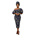 African Heritage Dress – Slim Fit Dashiki Gown with Puff Sleeves and Headwrap - Free Delivery Worldwide only at Flexi Africa