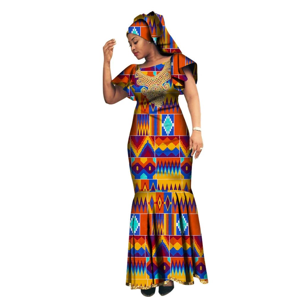 African Luxury Ankara Gown – Stylish Bodycon Maxi Dress for Party, Wedding, and Formal Events - Free Delivery Worldwide only at Flexi Africa