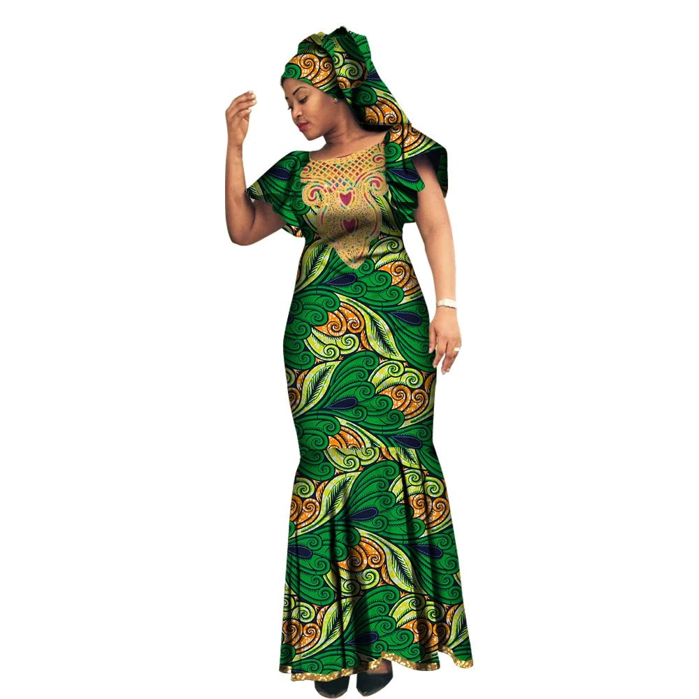 African Luxury Ankara Gown – Stylish Bodycon Maxi Dress for Party, Wedding, and Formal Events - Free Delivery Worldwide only at Flexi Africa