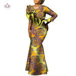 African Maxi Dress – Bazin Riche Cotton Wax Print, Nine - Point Sleeve Long Gown - Free Delivery Worldwide only at Flexi Africa