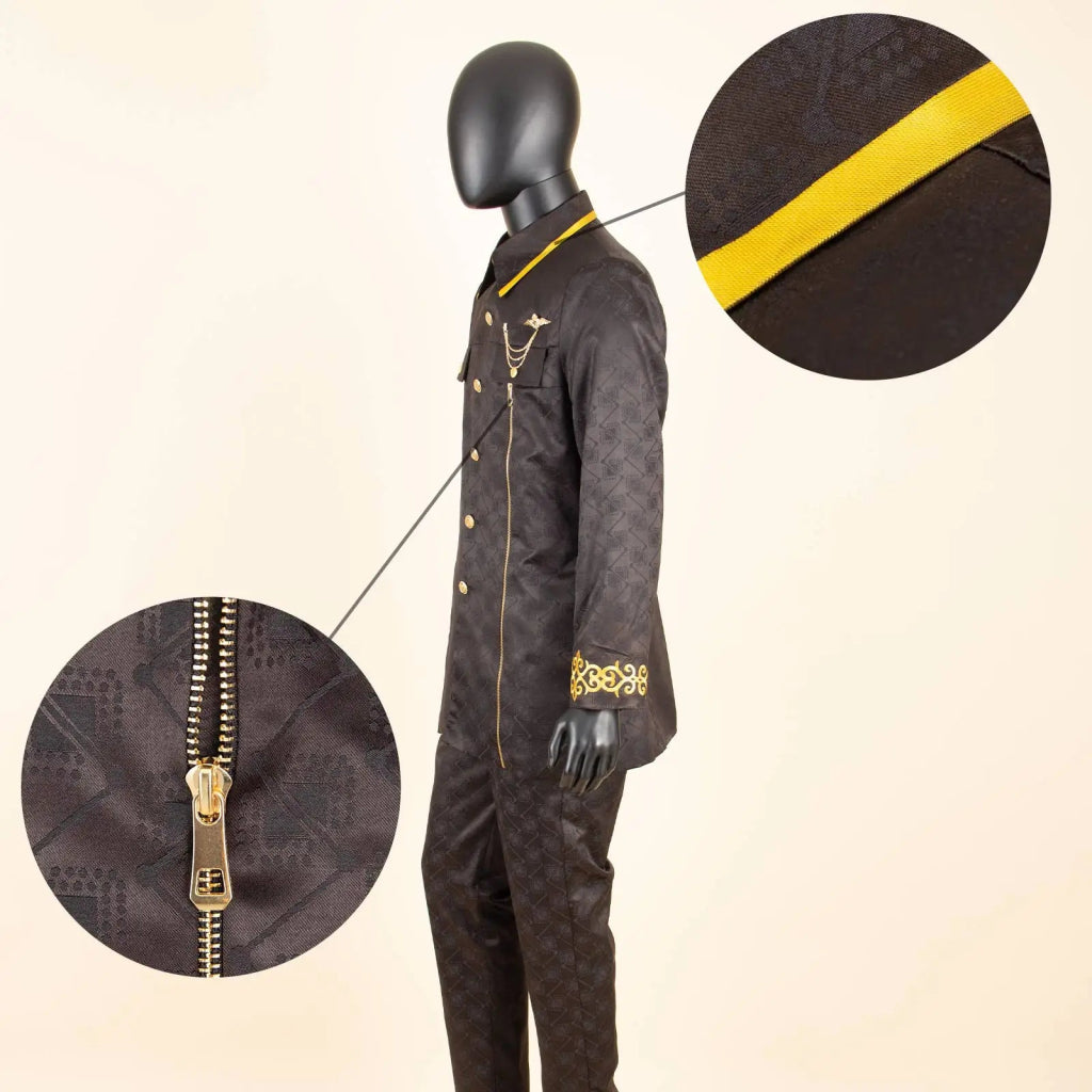 African Men’s Bazin Riche Suit – Gold Embroidered Coat and Pants Set for Weddings and Formal Occasions - Free Delivery Worldwide only at Flexi Africa