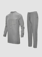 African Men’s Dashiki Outfit Set – Embroidered Round Neck Shirt & Elastic Waist Trousers (2PCS) - Free Delivery Worldwide only at Flexi Africa