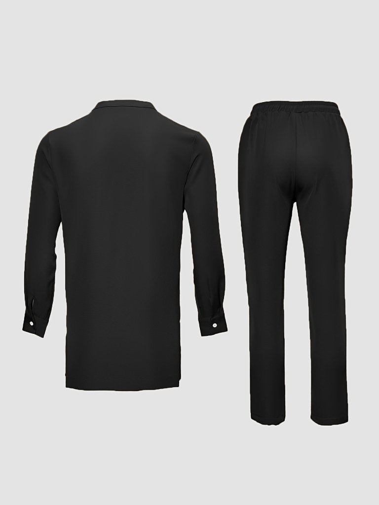 African Men’s Dashiki Outfit Set – Embroidered Round Neck Shirt & Elastic Waist Trousers (2PCS) - Free Delivery Worldwide only at Flexi Africa