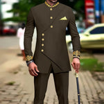 African Men’s Slim - Fit Suit Set – Double - Breasted Embroidered Blazer & Matching Trousers, Full - Sleeve Formal Business Attire - Free Delivery Worldwide only at Flexi Africa