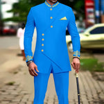 African Men’s Slim - Fit Suit Set – Double - Breasted Embroidered Blazer & Matching Trousers, Full - Sleeve Formal Business Attire - Free Delivery Worldwide only at Flexi Africa