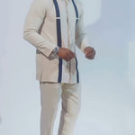 African Men’s Stripe Pattern Outfit Set – Long Sleeve Cultural Robe & Matching Drawstring Pants - Free Delivery Worldwide only at Flexi Africa