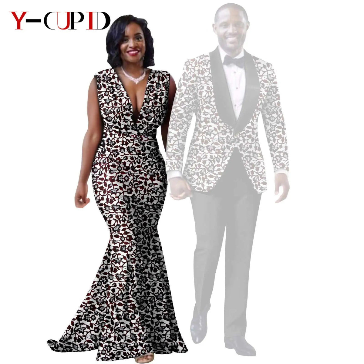 African Mermaid Dress & Matching Men’s Suit Set – Dashiki Couple Outfit for Weddings and Special Events - Free Delivery Worldwide only at Flexi Africa
