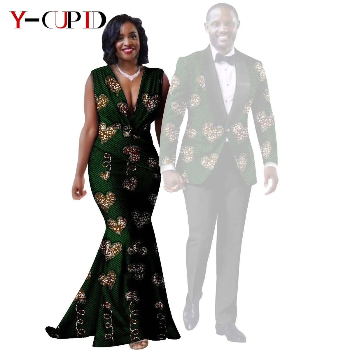 African Mermaid Dress & Matching Men’s Suit Set – Dashiki Couple Outfit for Weddings and Special Events - Free Delivery Worldwide only at Flexi Africa