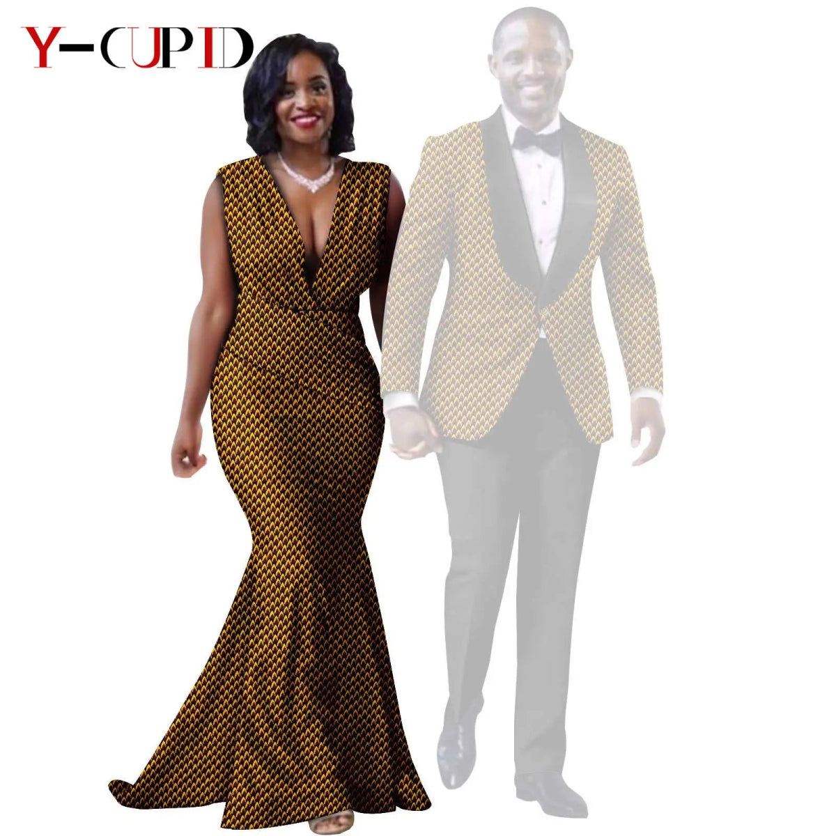 African Mermaid Dress & Matching Men’s Suit Set – Dashiki Couple Outfit for Weddings and Special Events - Free Delivery Worldwide only at Flexi Africa