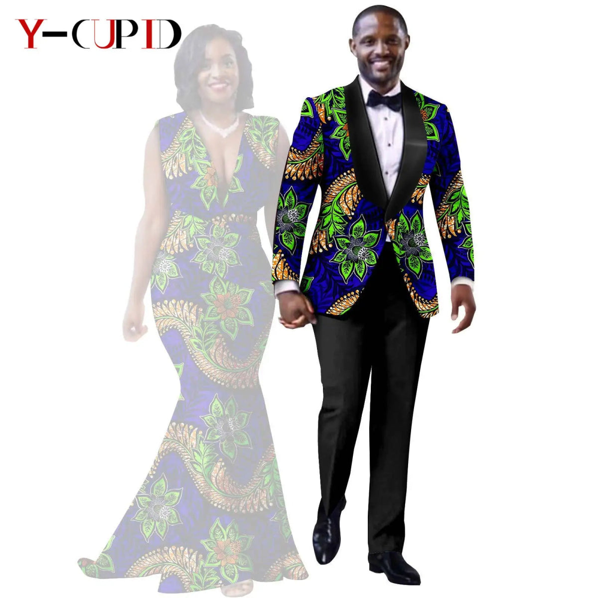 African Mermaid Dress & Matching Men’s Suit Set – Dashiki Couple Outfit for Weddings and Special Events - Free Delivery Worldwide only at Flexi Africa