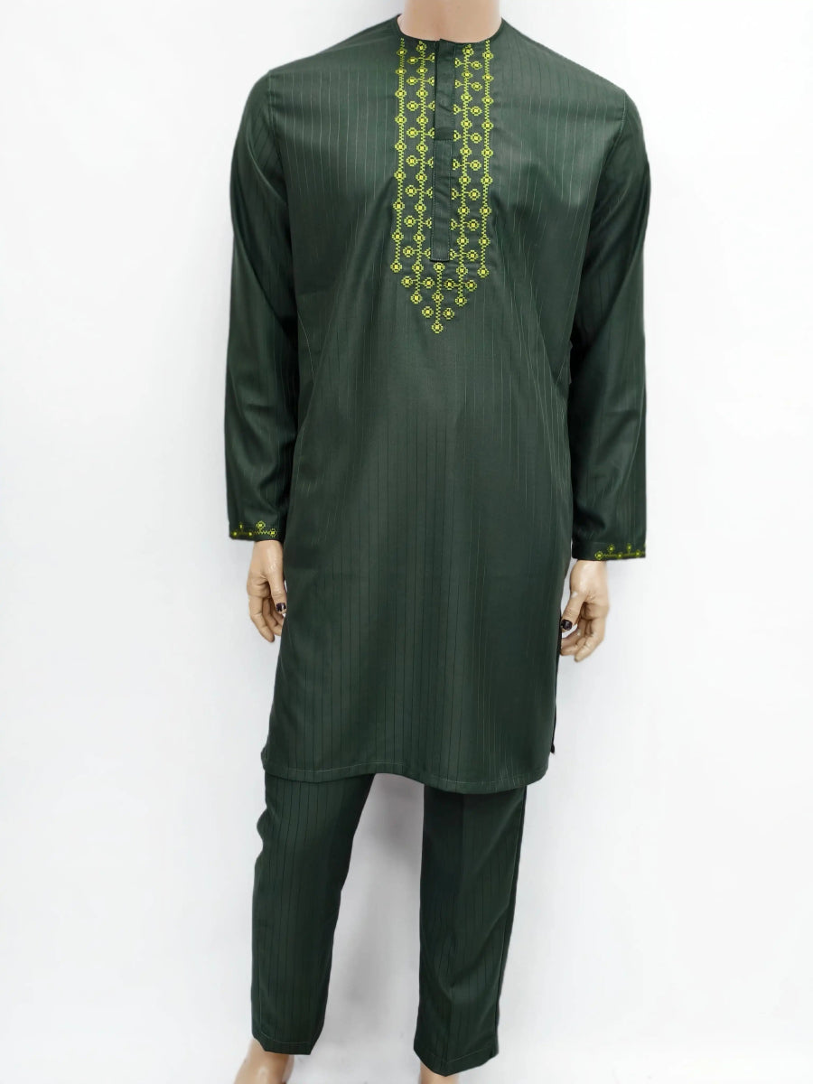 African Muslim Islamic Men's Modern Fashion Prayer Eid Robe Long Sleeve Round Neck Embroidered Arabian Jubba Thobe Clothing - Free Delivery Worldwide only at Flexi Africa