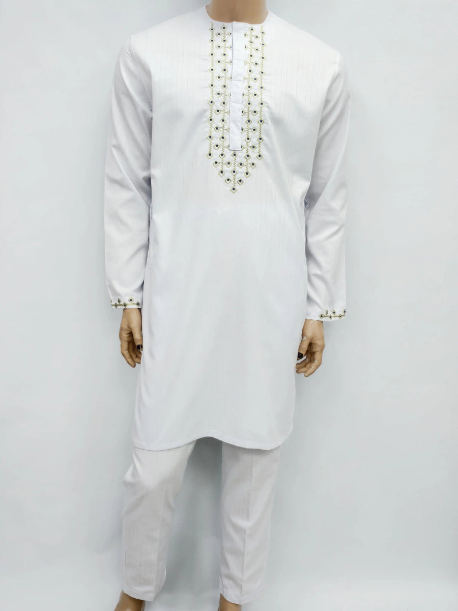 African Muslim Islamic Men's Modern Fashion Prayer Eid Robe Long Sleeve Round Neck Embroidered Arabian Jubba Thobe Clothing - Free Delivery Worldwide only at Flexi Africa