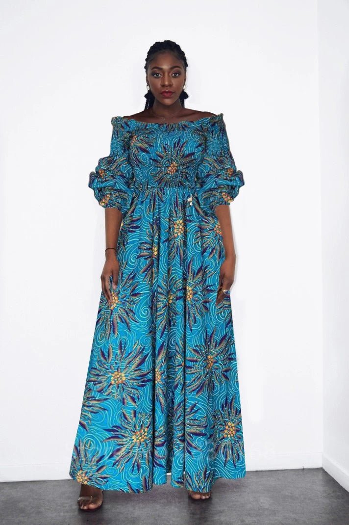 African National Print Party Dress Women Casual Sexy Slash - neck Lady Maxi Dress New Vintage Long - sleeved Loose Elegant Dresses - Free Delivery Worldwide only at Flexi Africa