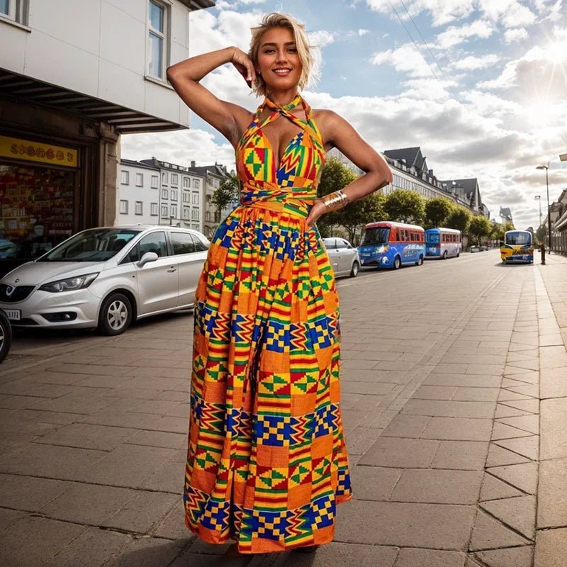 African National Sexy Sleeveless Women Dress Fashion Off Back Print Lady Party Dresses Vintage Casual Long Dress Africa Clothing - Free Delivery Worldwide only at Flexi Africa
