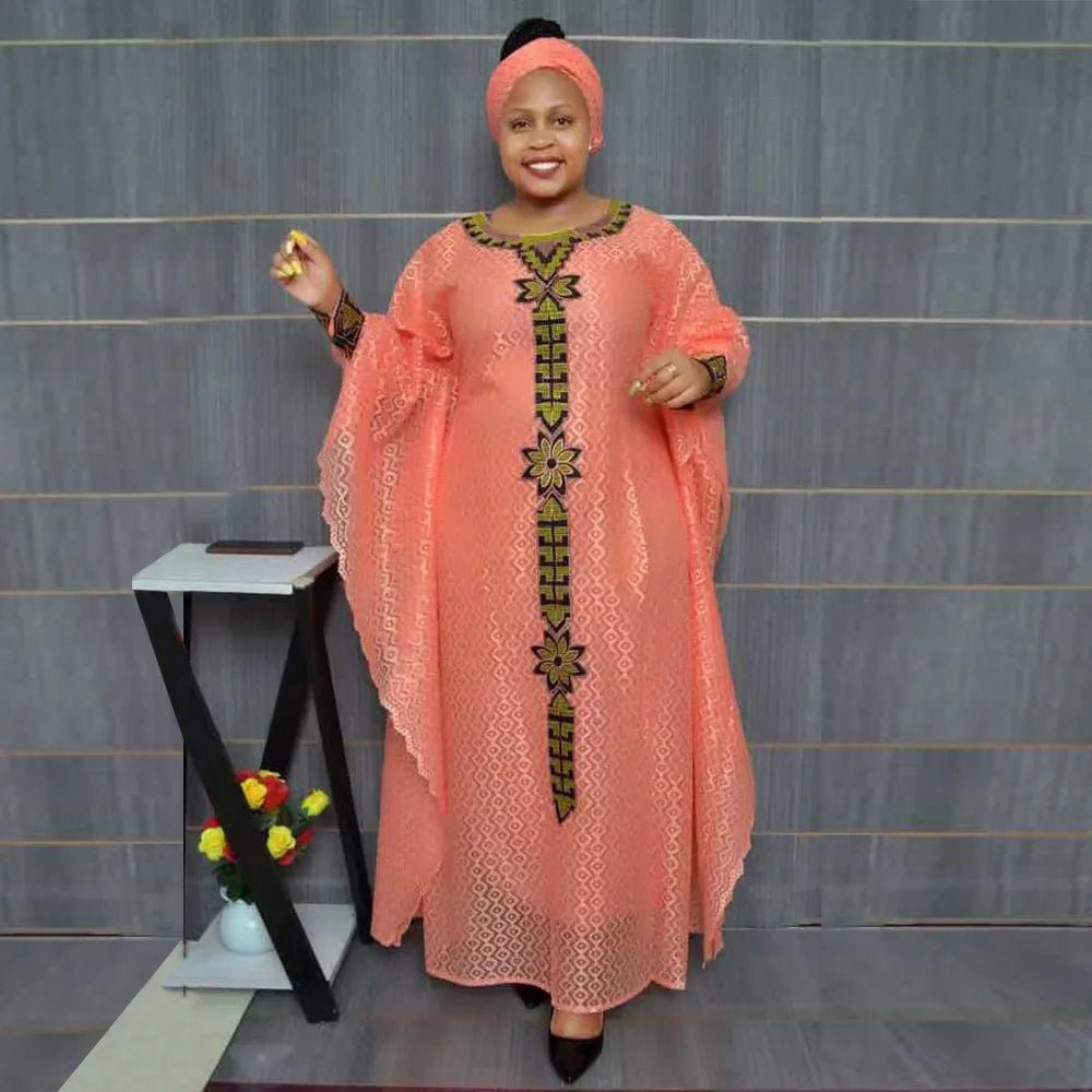 African Plus Size Embroidered Long Robe for Women – Lined with Headscarf, Modest Muslim Wear - Free Delivery Worldwide only at Flexi Africa