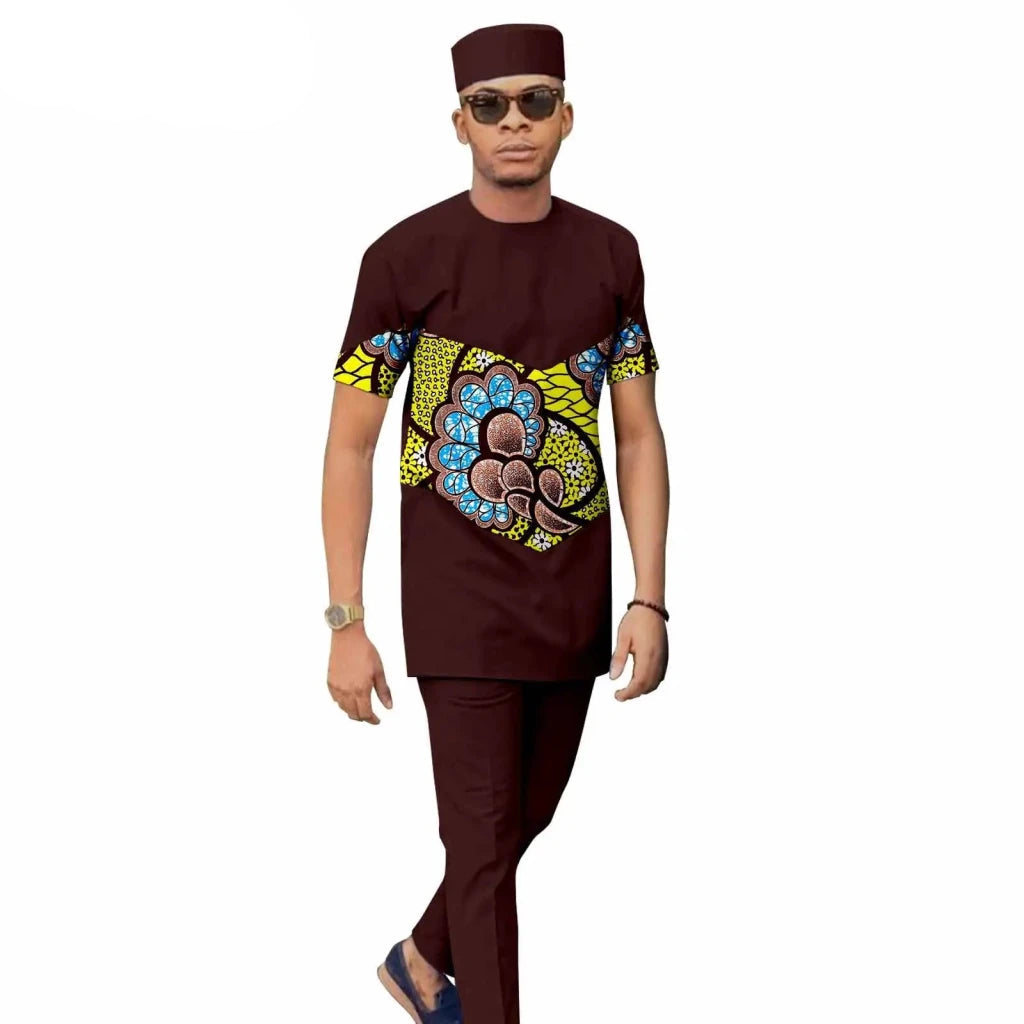 African Print Couple Matching Set – Women’s Long Dress & Men’s Dashiki Pant Outfit - Free Delivery Worldwide only at Flexi Africa