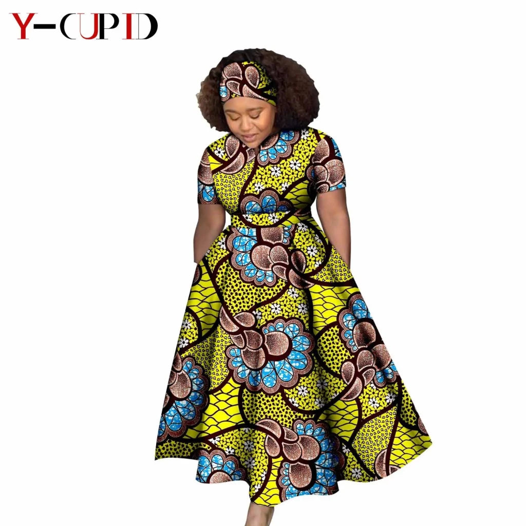 African Print Couple Matching Set – Women’s Long Dress & Men’s Dashiki Pant Outfit - Free Delivery Worldwide only at Flexi Africa